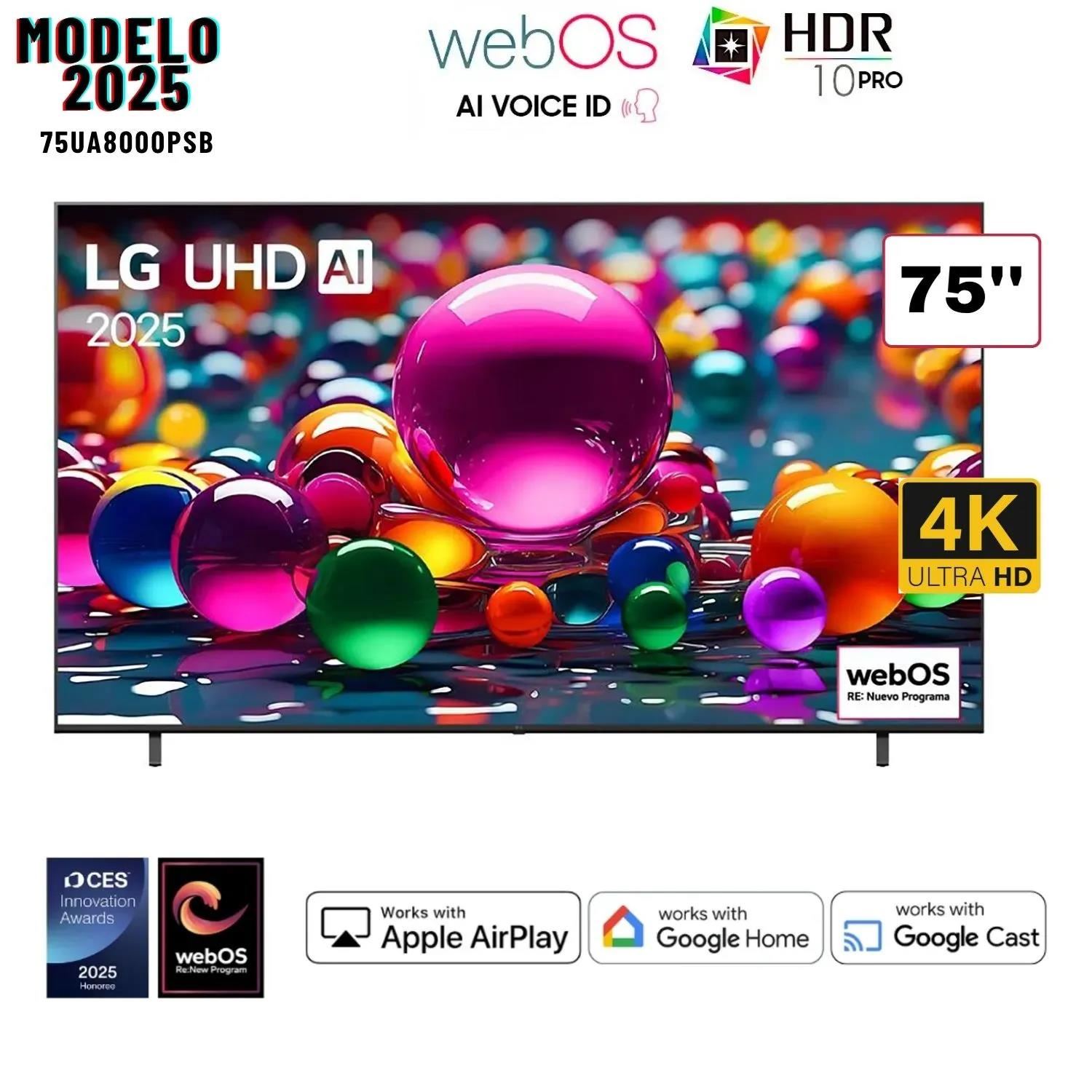 Televisor LG 75” 4K UHD Smart TV ThinQ AI 75UA8000PSB (2025)